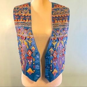 VINTAGE leather embroidered vest